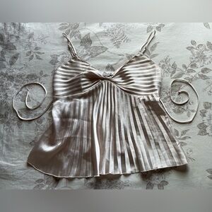 Y2K Champagne Satin Pleated Babydoll Tie Back Cami Top Medium Going Out Classic